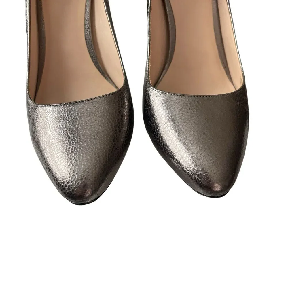 Cole Haan 10 B High Heels Metallic Pewter Silver Leather Almond Toe - Picture 4 of 12